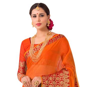 Orange woven Banarasi Silk Cotton  saree with blouse 2