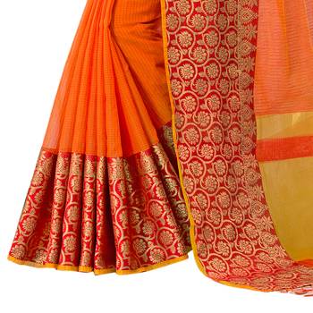 Orange woven Banarasi Silk Cotton  saree with blouse 4