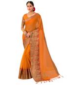 Yellow woven Banarasi Silk Cotton saree with blouse