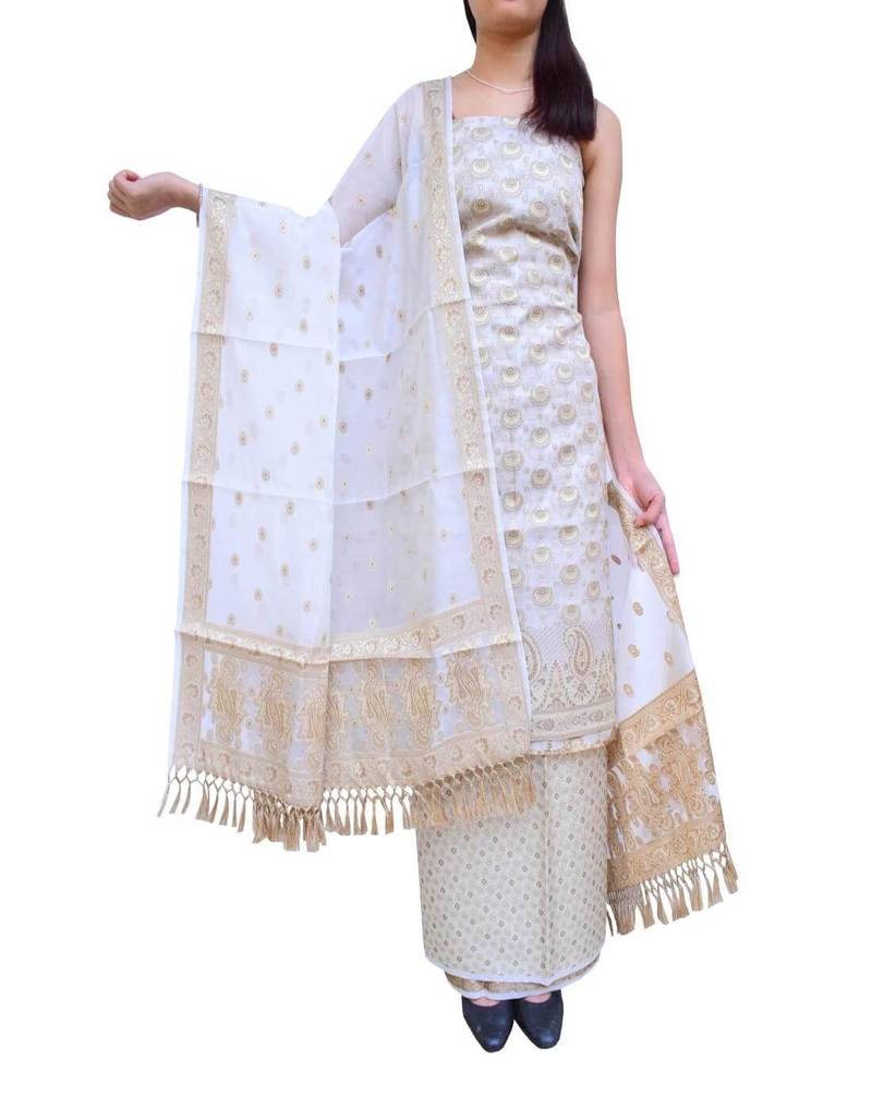 Giftpiper Benarasi Jamdani Brocade Suit In Silk Cotton Off White