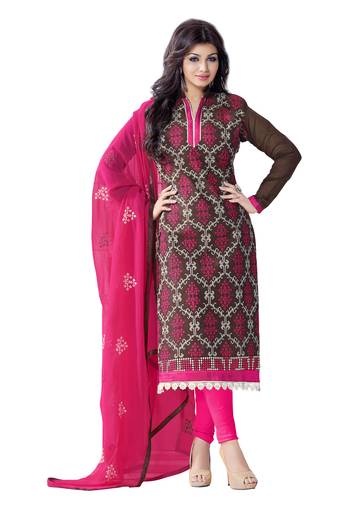 Brown Embroidered Chanderi Salwar With Dupatta