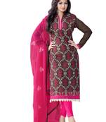 Brown Embroidered Chanderi Salwar With Dupatta