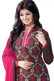 Brown Embroidered Chanderi Salwar With Dupatta