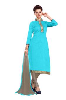 Sky blue embroidered chanderi salwar with dupatta