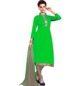 Green embroidered chanderi salwar with dupatta