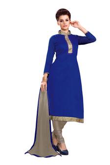 Blue embroidered chanderi salwar with dupatta