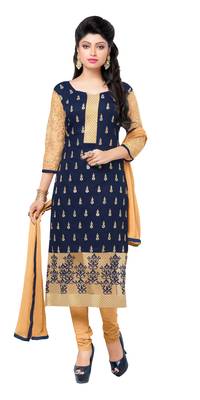 Navy blue embroidered chanderi salwar with dupatta 1