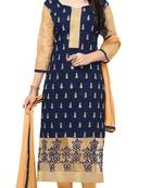 Navy blue embroidered chanderi salwar with dupatta