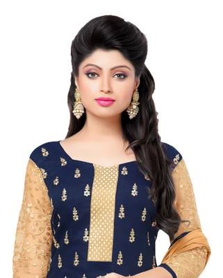 Navy blue embroidered chanderi salwar with dupatta 2