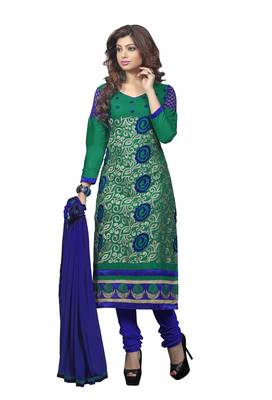 Turquoise Embroidered Cotton Salwar With Dupatta 1