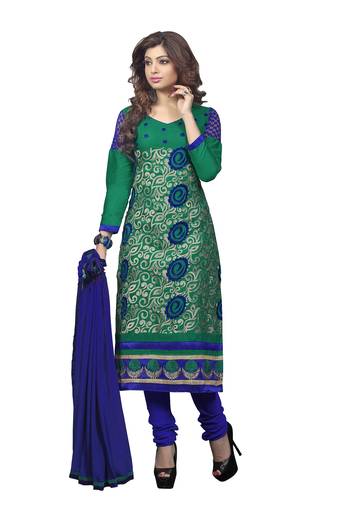 Turquoise Embroidered Cotton Salwar With Dupatta
