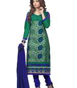 Turquoise Embroidered Cotton Salwar With Dupatta
