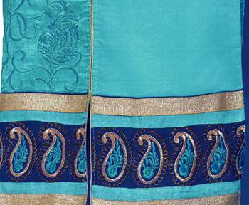 Sky blue embroidered chanderi kameez with dupatta 3