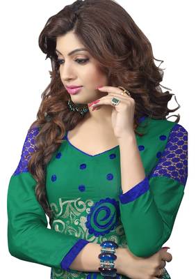 Turquoise Embroidered Cotton Salwar With Dupatta 2