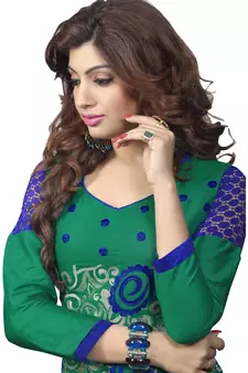 Turquoise Embroidered Cotton Salwar With Dupatta