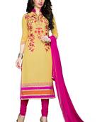 Yellow embroidered cotton salwar with dupatta