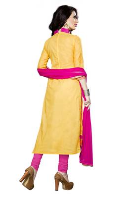 Yellow embroidered cotton salwar with dupatta 2