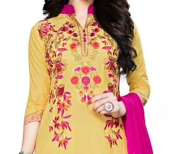 Yellow embroidered cotton salwar with dupatta 3