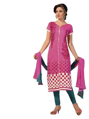 Pink Embroidered Chanderi Salwar With Dupatta 1