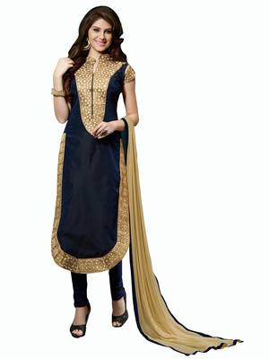 Navy Blue Embroidered Chanderi Salwar With Dupatta 1