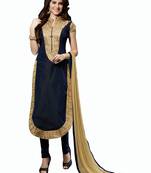 Navy Blue Embroidered Chanderi Salwar With Dupatta