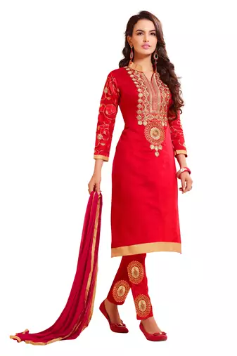 Red embroidered chanderi salwar with dupatta