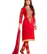 Red embroidered chanderi salwar with dupatta