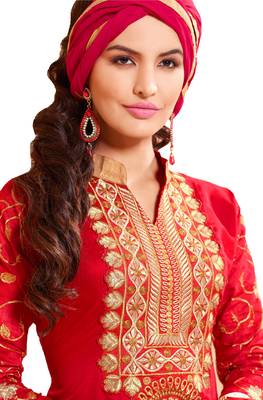 Red embroidered chanderi salwar with dupatta 2