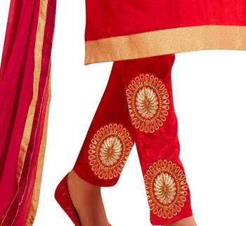Red embroidered chanderi salwar with dupatta 3