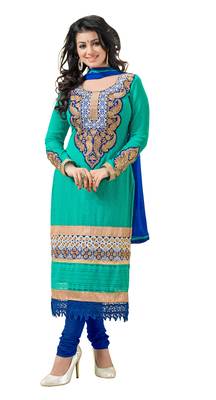 Turquoise embroidered georgette salwar with dupatta 1