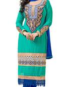 Turquoise embroidered georgette salwar with dupatta