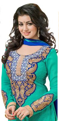 Turquoise embroidered georgette salwar with dupatta 2