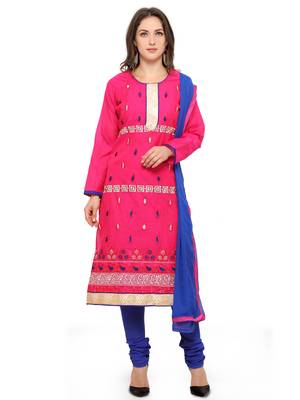Pink Embroidered Chanderi Salwar With Dupatta 1