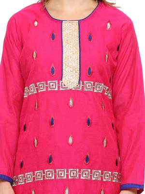 Pink Embroidered Chanderi Salwar With Dupatta 3