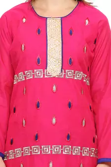 Pink Embroidered Chanderi Salwar With Dupatta