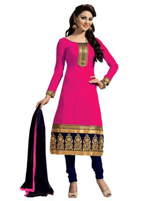 Pink embroidered chanderi salwar with dupatta 1