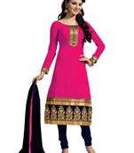 Pink embroidered chanderi salwar with dupatta