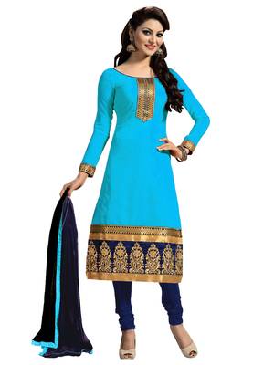 Blue embroidered chanderi salwar with dupatta 1