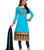 Blue embroidered chanderi salwar with dupatta