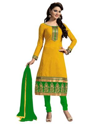 Yellow embroidered chanderi salwar with dupatta 1