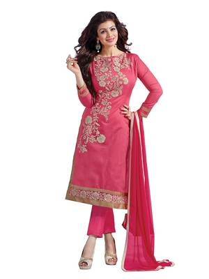 Pink embroidered chanderi salwar with dupatta 1