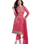 Pink embroidered chanderi salwar with dupatta