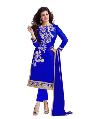 Blue Embroidered Chanderi Salwar with Dupatta - Unstitched 1