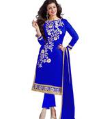 Blue Embroidered Chanderi Eid Party Salwar with Dupatta - Unstitched