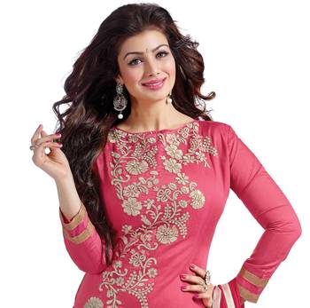 Pink embroidered chanderi salwar with dupatta 2
