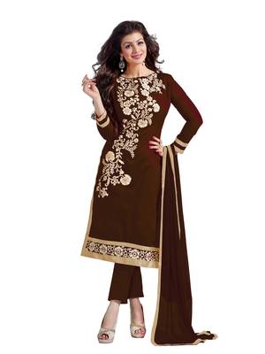 Eid Festive Salwar In Brown Embroidered Chanderi with Dupatta Unstitched 1