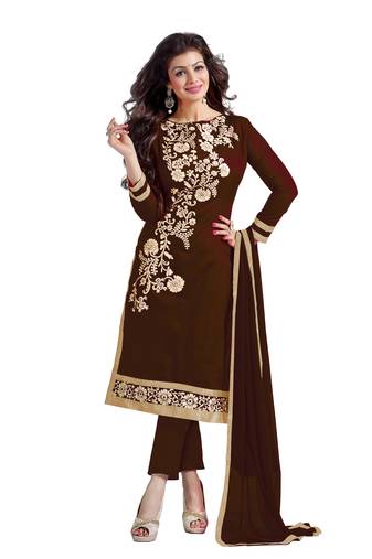 Eid Festive Salwar In Brown Embroidered Chanderi with Dupatta Unstitched