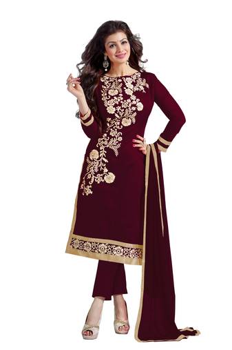 Brown embroidered chanderi salwar with dupatta
