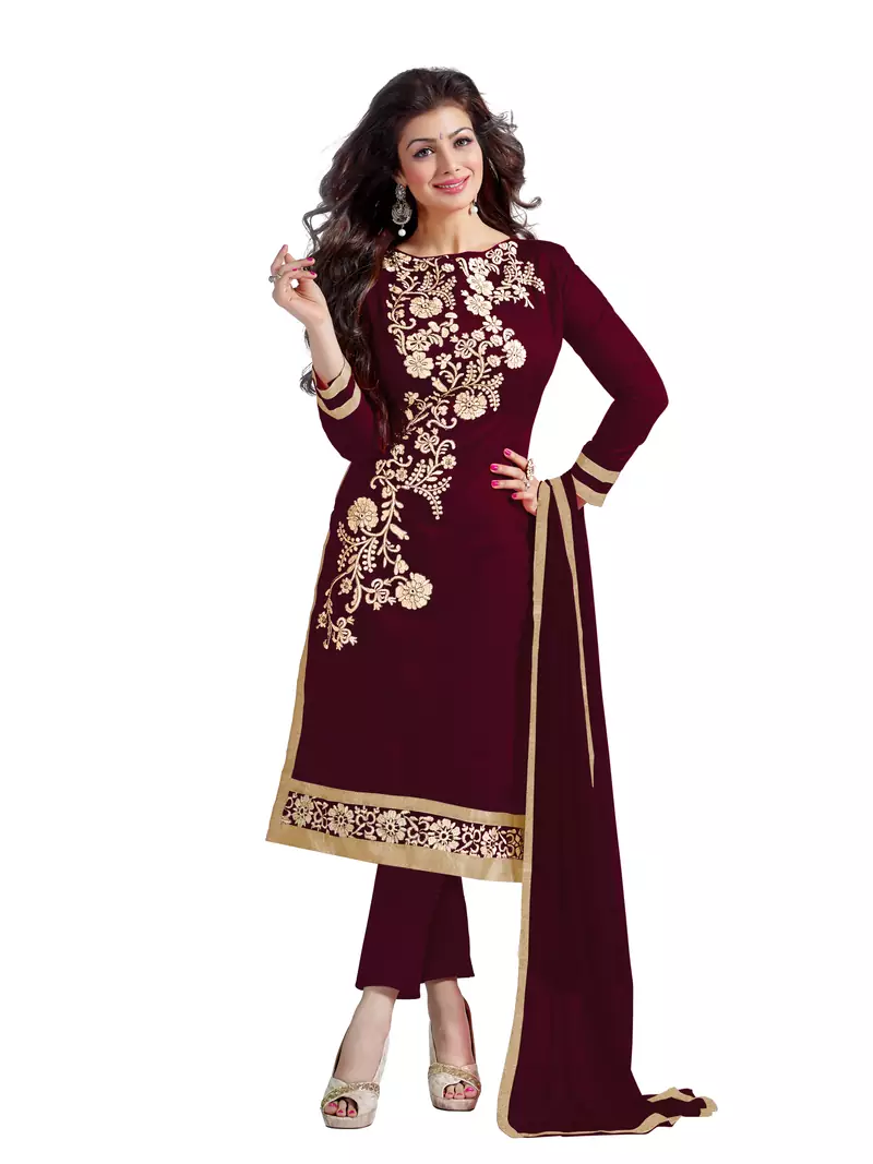 Brown embroidered chanderi salwar with dupatta