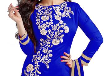 Blue Embroidered Chanderi Salwar with Dupatta - Unstitched 2